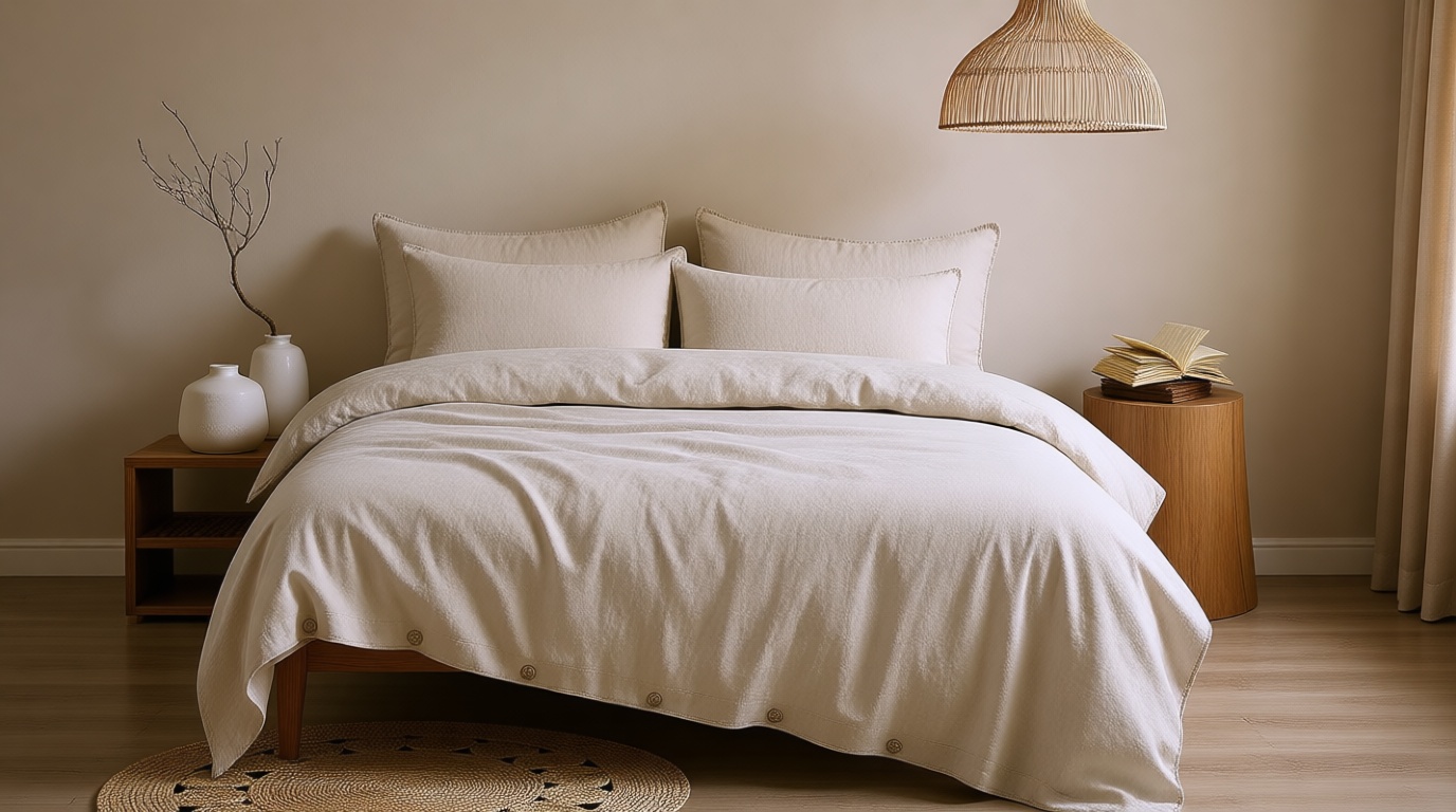 ATLINIA 100% Flax Linen Duvet Cover Set - Stone Washed Pure French Linen Organic Fabric for Farmhouse Comforter Boho Bedding Included 1 Duvet Cover 2 Pillow Shams(Natural, Queen)