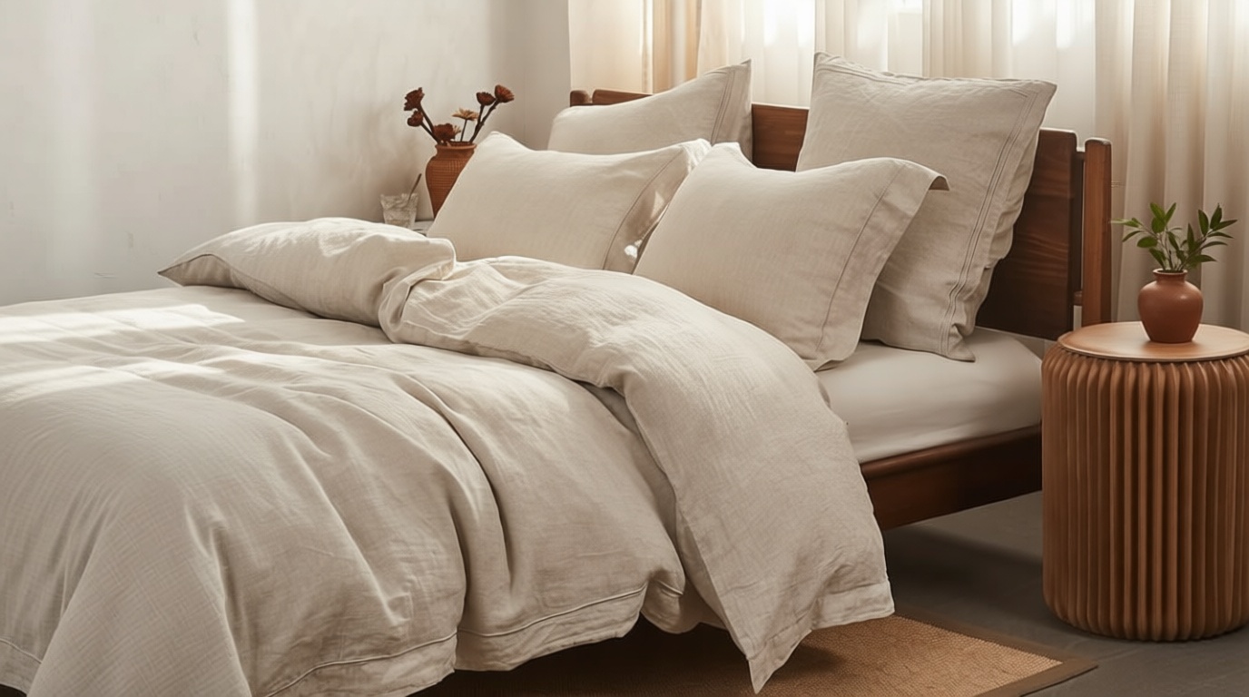 Simple&Opulence 100% French Flax Linen Duvet Cover Set with Embroidery Washed - 3 Pieces (1 Duvet Cover with 2 Pillow Shams) with Button Closure Soft Breathable Farmhouse - Linen, King Size OEKO-TEX STANDARD 100