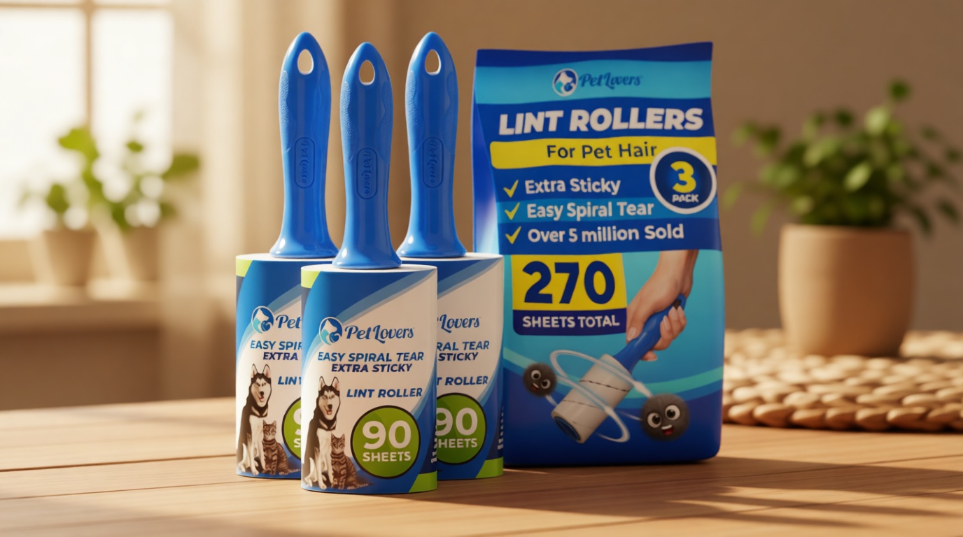 PetLovers Extra Sticky Lint Roller Value Set 270 Sheets for Pet Hair Removal and Clothes, Dog and Cat Lint Remover, 3 Pack