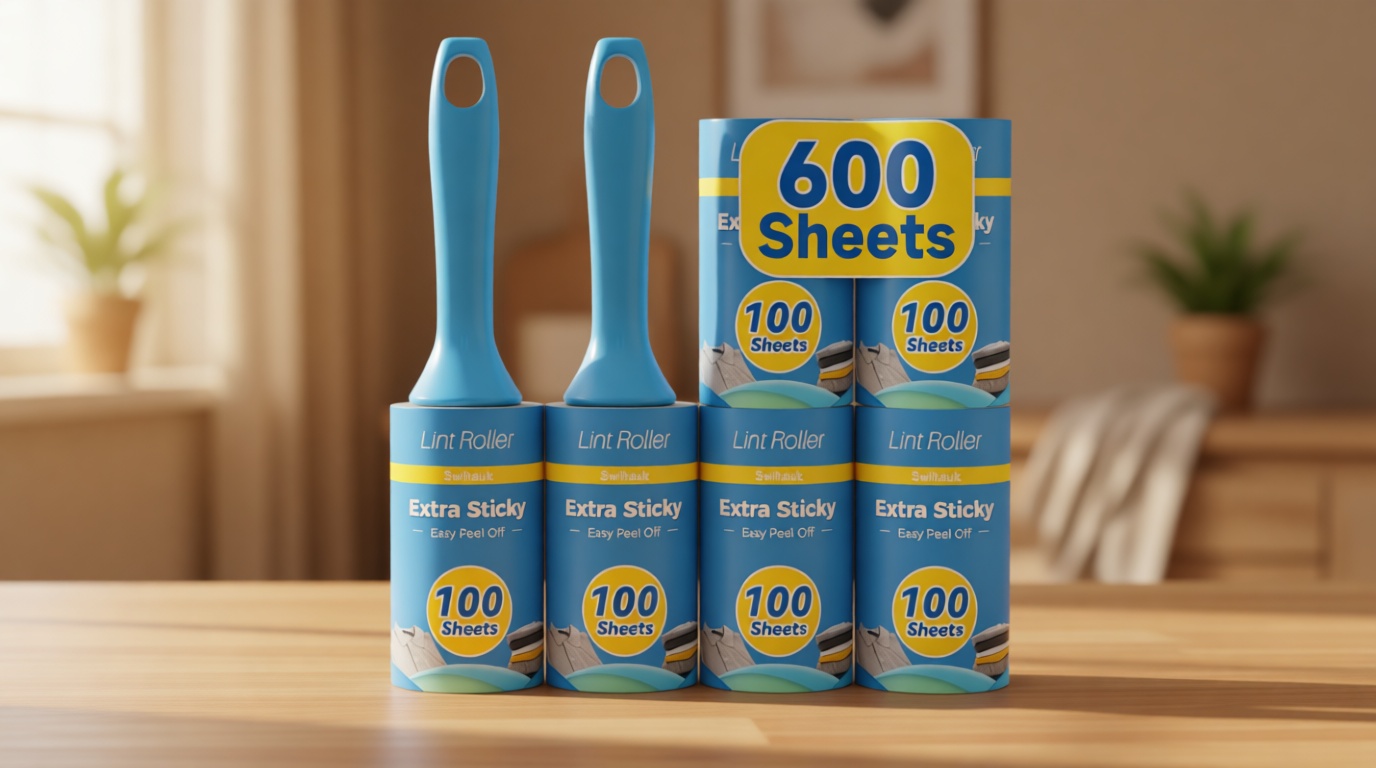 Swihauk 600 Sheets Extra Sticky Lint Rollers for Pet Hair, Easy Spiral Tear Lint Roller for Clothes with Ergonomic Handle, Multipurpose Lint Remover for Furniture, Carpet, Car Seat