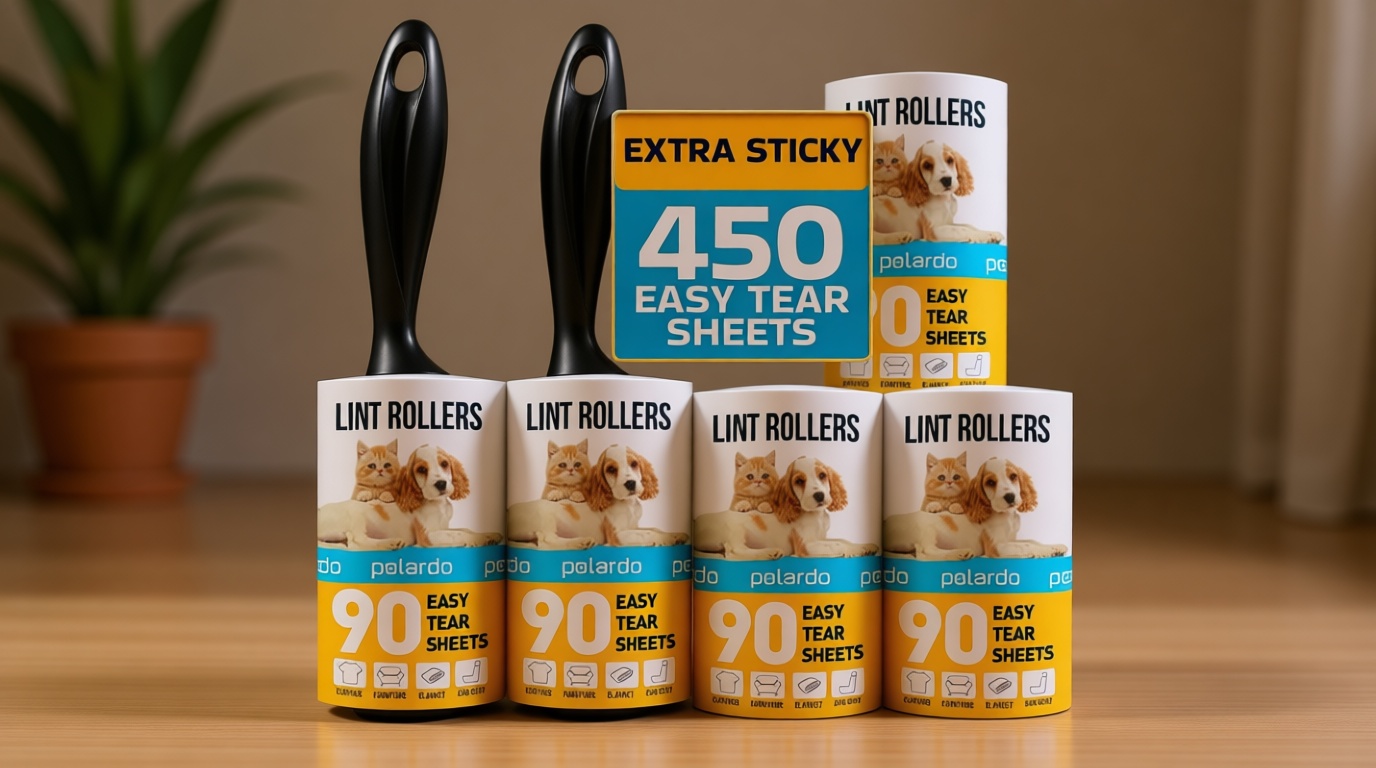Lint Rollers for Pet Hair, White, Sticky Remover for Couch, Clothes, Furniture and Carpet, Dog and Cat Fur Remover, Animal Fuzz, 5 Large Sticky Rollers