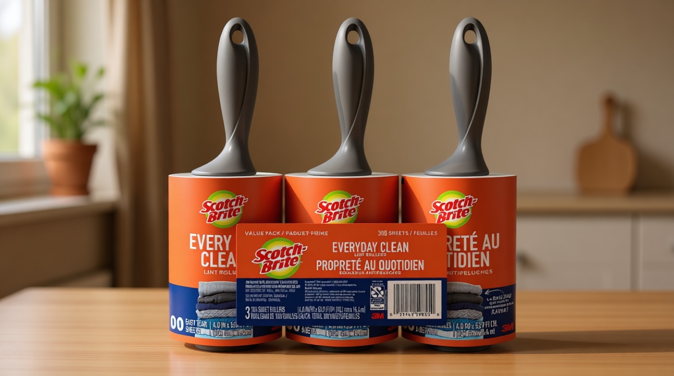 Scotch-Brite Everyday Clean Lint Roller, 3 Pack, Lint Remover for Pet Hair, Dark Clothes, Furniture, and Dusty Surfaces, Picks Up Fur & Fluff in Your Home, Car & Office, 300 Adhesive Sheets Total