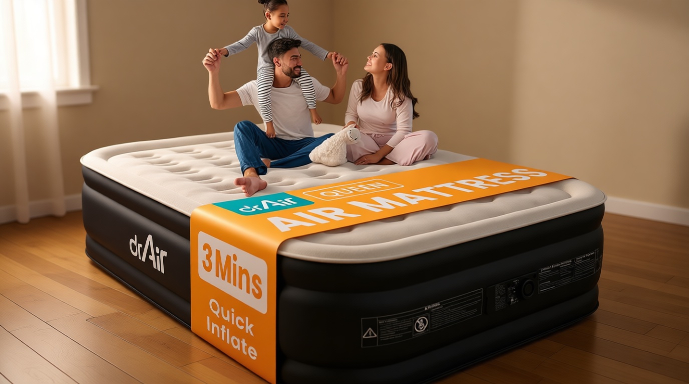 Dr. air Queen Air Mattress with Built-in Pump, 18" Raised Blow Up Mattress, 800 lbs Max Honeycomb Air Bed, 48Hr Leak-Proof Test, 3min Inflatable Mattress for Home, Guests, Camping, Colchones inflables