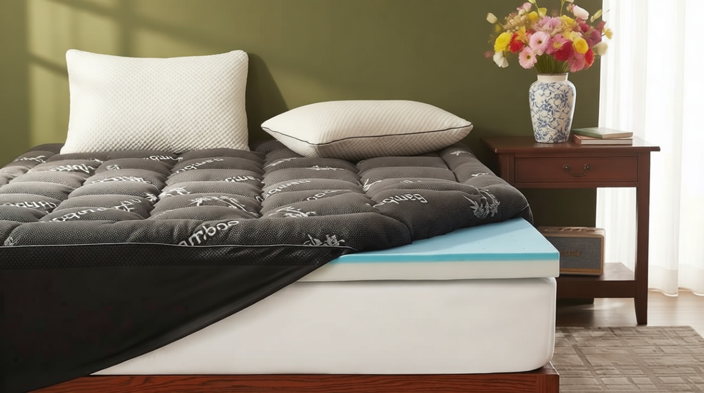 BEDLORE 4 Inch Memory Foam Mattress Topper King,2-in-1 Dual Layer Design (2" Gel Memory Foam + 2" Plush Pillow Top Cover) Mattress Topper Medium-Firm,Pressure Relief & Back Pain Support(Dark Gray) OEKO-TEX STANDARD 100