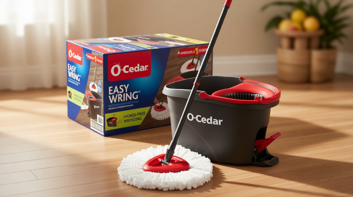 O-Cedar EasyWring Microfiber Spin Mop, Bucket Floor Cleaning System, Red, Gray, Standard
