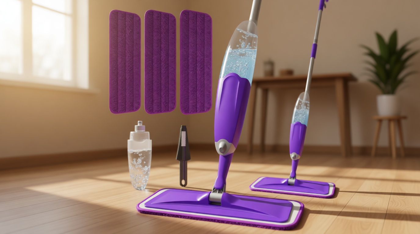 HOMTOYOU Spray Mops for Floor Cleaning: Wet Mop for Hardwood Tile Wood Laminate Vinyl - 3 Washable Microfiber Pads for Swiffer Powermop - Absorbs Pet Hair Dust
