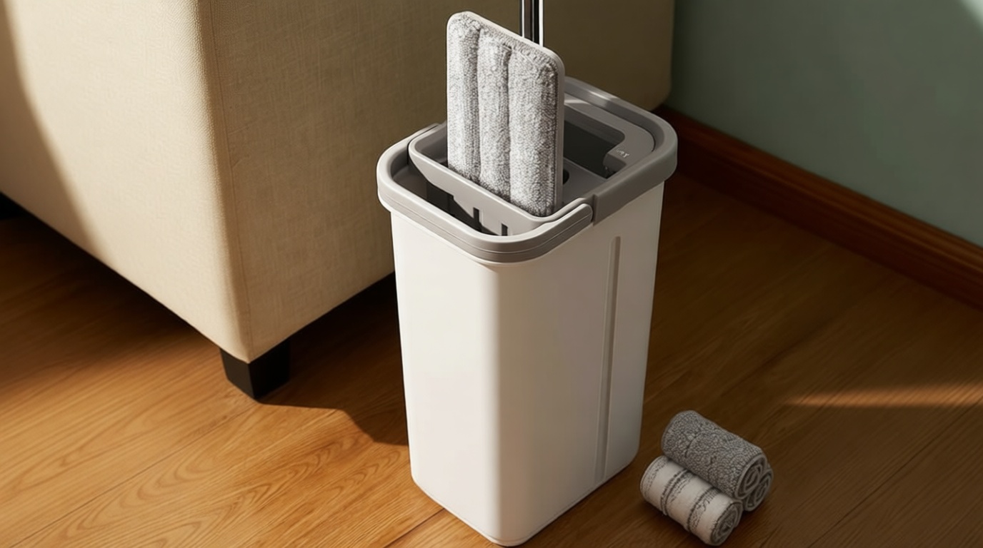 JOYMOOP Mop and Bucket Set, Hands-Free Flat Floor Mop with 3 Washable Microfiber Pads, Wet and Dry Use, Ideal for Home and Commercial Floor Cleaning