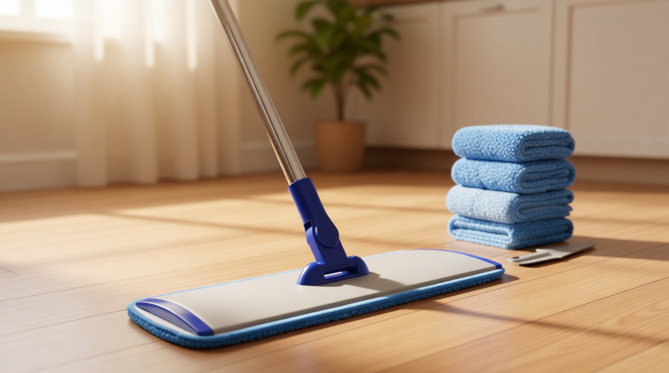 18" Professional Microfiber Mop Floor Cleaning System, Flat Mop with Stainless Steel Handle, 4 Reusable Washable Mop Pads, Wet and Dust Mopping for Hardwood, Vinyl, Laminate, Tile Cleaning