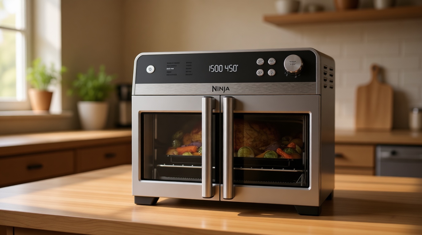 Ninja | French Door Premier Air fry Oven | 10-in-1 functions | 20.3-qt capacity | 5-qt Air Fry Basket, Sheet Pan, Wire Rack, Broil Rack | PFAS-free Cooking Surface, Dishwasher-Safe Accessories | FO101