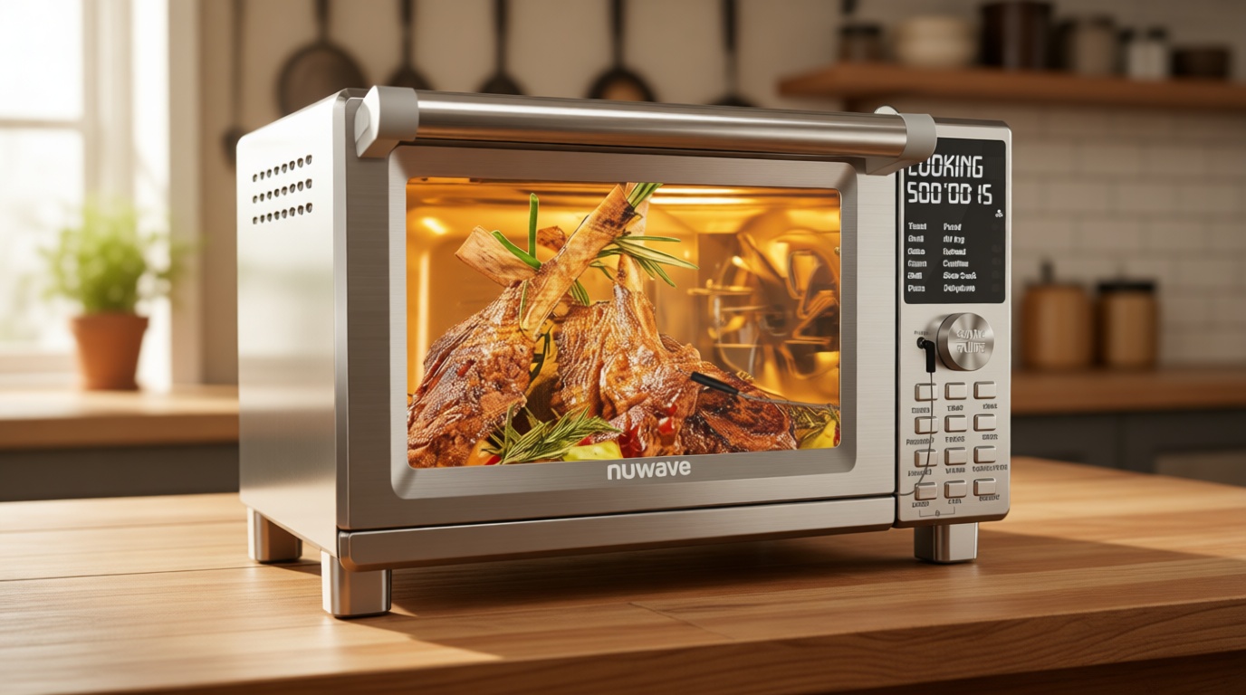 Nuwave Bravo XL Pro Air Fryer Toaster Oven with Grill Combo, 2025 New Ultra-Fast Convection System, 35% Crispier, 2X More Even, 142 Presets, 50-500F, Smarter Probe, PFAS Free, 30QT, Stainless Steel