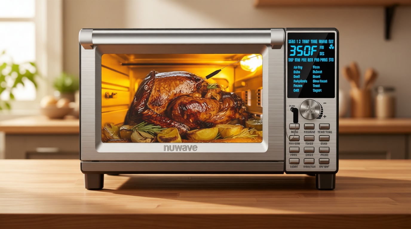 Nuwave Bravo Air Fryer Toaster Smart Oven, 12-in-1 Countertop Convection, 30-QT XL Capacity, 50°-500°F Temperature Controls, Top and Bottom Heater Adjustments 0%-100%, Brushed Stainless Steel Look