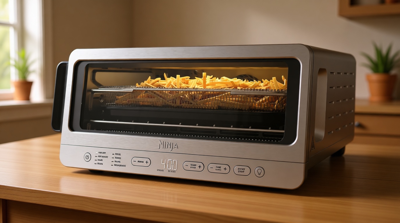Ninja Air Fryer Toaster Oven Combo | 8-in-1 Functionality | Flip Up & Away for Storage Space | Air Fry Basket, Sheet Pan, Wire Rack & Removable Crumb Tray |1800 Watt | Stainless Steel | SP151