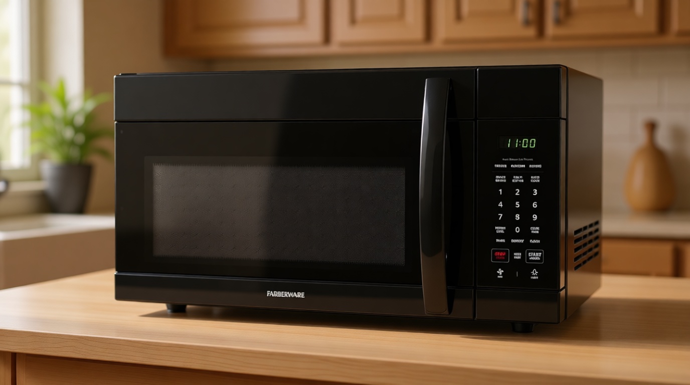 Farberware 1.7 Cu. Ft. Over-the-Range Microwave Oven – 1000 Watts Power, Auto Cook Settings, Defrost, Easy Clean and Child Safety Lock - Black