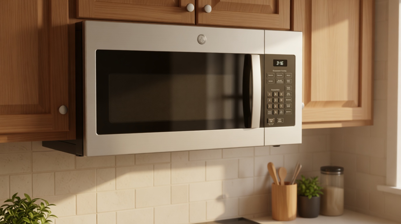 GE 30" Over-the-Range Microwave, 1.6 Cu. Ft., 1000 Watts, 300 CFM Hood Vent, LED Lighting, Auto Defrost, Easy Mount Install, Stainless Steel, JVM3160RFSS
