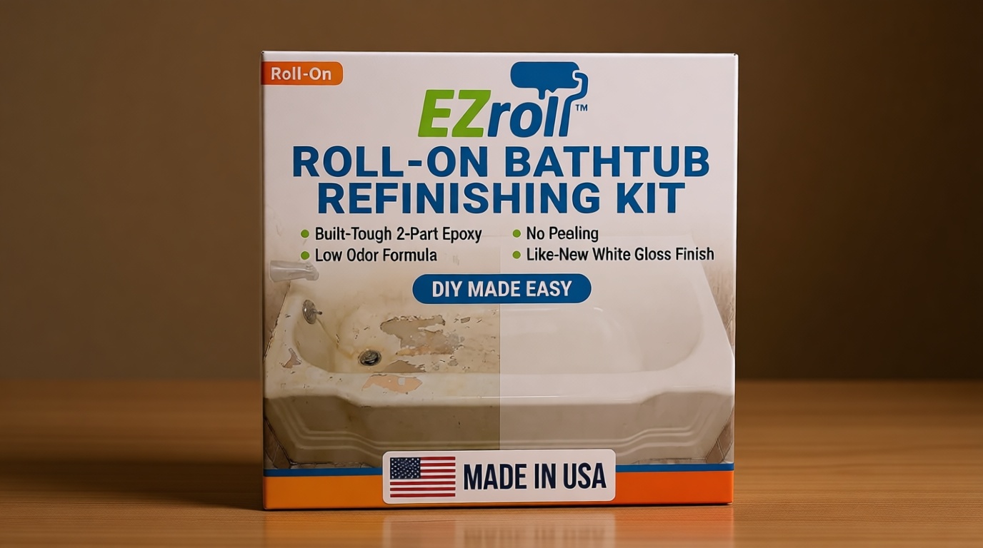 Bathtub Refinishing Kit, Tub and Tile Paint, White Low Odor Bath Paint, Long-Lasting Durable Tub Paint Kit for All Bathtubs, Tiles, Sinks and Showers, Easy Roll-On DIY Tub Coating, Made in USA
