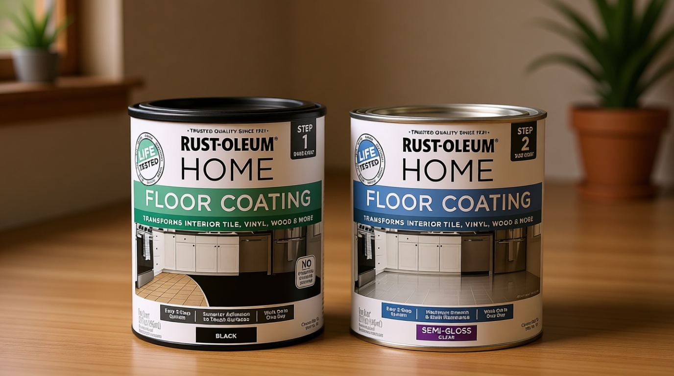 Rust-Oleum 367605 Home Interior Floor Coating Kit, Semi-Gloss Black