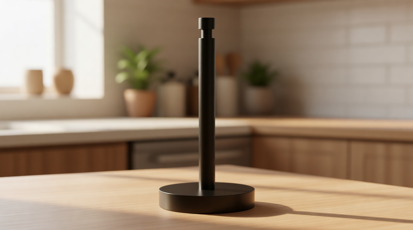 YUMORE Paper Towel Holder Countertop, Black Paper Towel Holder with Weighted Base Non Slip, Standing Paper Towel Roll Holder for Kitchen Bathroom, Stainles Steel (Matte Black)
