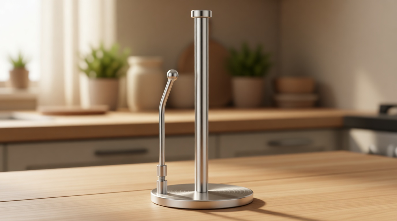 SMARTAKE Paper Towel Holder, Paper Towel Dispenser Standing Weighted Base Non Slip, Spring Arm for Easy Tear, Stainless Steel Paper Towel Holder for Home Kitchen Countertop Tabletop, Silver
