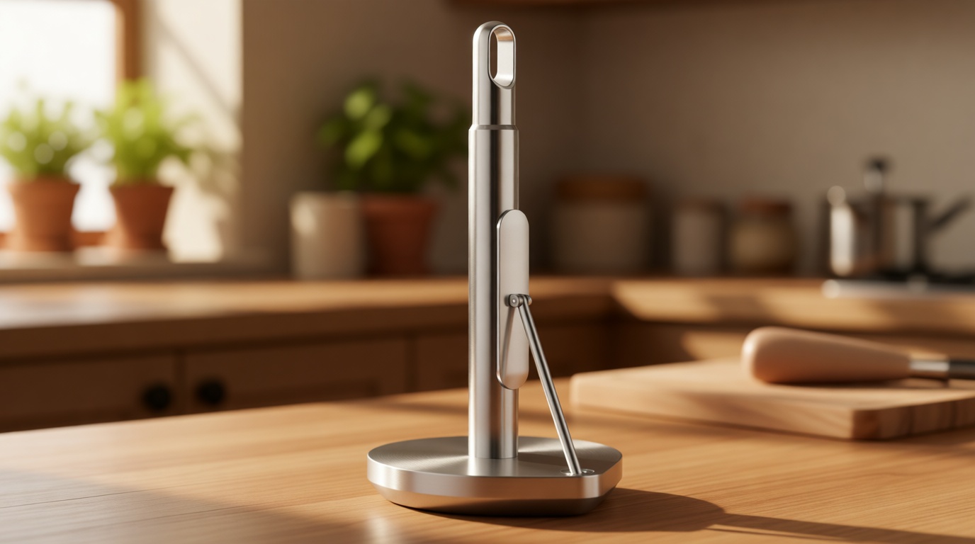 simplehuman Tension Arm Standing Paper Towel Holder, Heavy-Duty, Easy One-Handed Tear, Kitchen Countertop, Brushed Stainless Steel