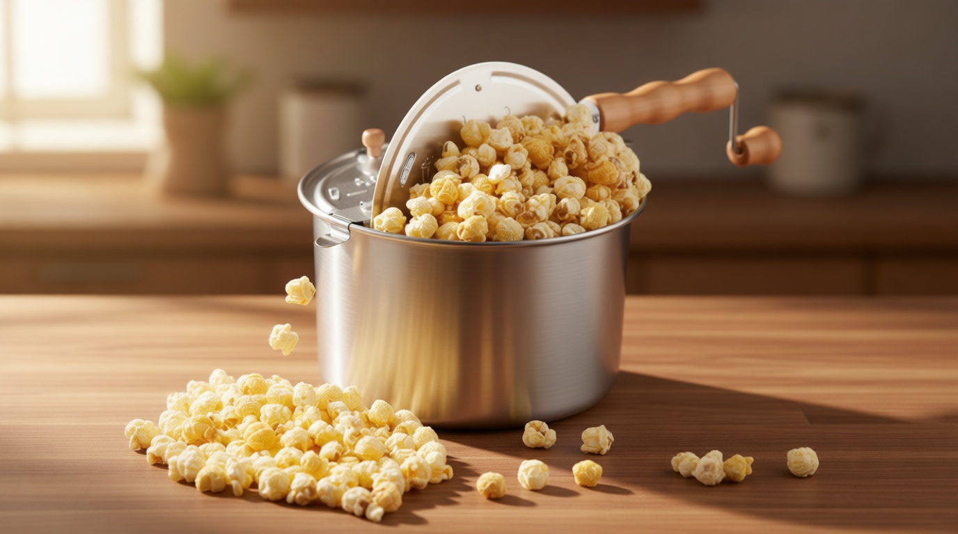Cook N Home Stovetop Popcorn Popper with Crank, 6-Quart Aluminum Popcorn Pot, Silver