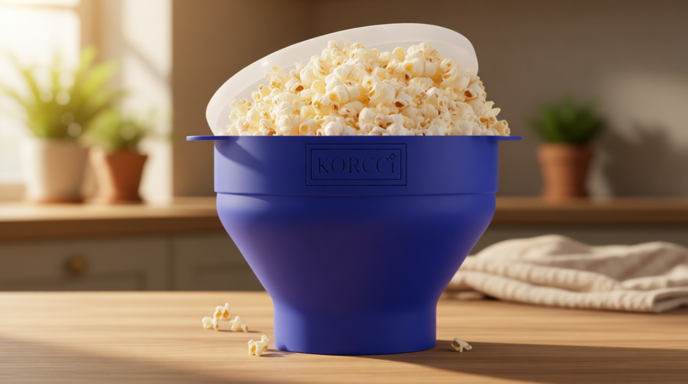 The Original Korcci Microwaveable Silicone Popcorn Popper, Microwave Popcorn Popper, Collapsible Microwave Popcorn Maker Bowl, No Oil Required, Use In Microwave, Dishwasher Safe (Blue)