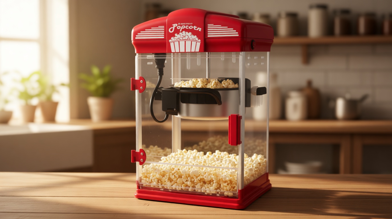 West Bend Stir Crazy Movie Theater Popcorn Popper, Gourmet Popcorn Maker Machine with Nonstick Popcorn Kettle, Measuring Tool and Popcorn Scoop for Popcorn Machine, 4-Qt., Red