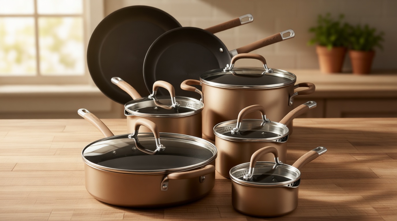 Circulon Premier Professional Hard Anodized Nonstick Cookware Induction Pots and Pans Set Nonstick, Home Essentials, 12-Piece, Bronze
