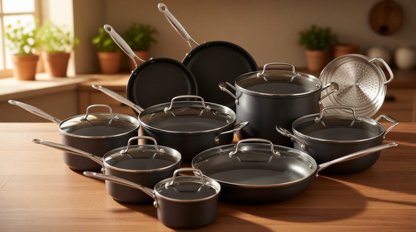 Cuisinart 17-Piece Pots and Pans Set, Non Stick Hard Anodized Cookware Set, Compatible with Electric, Gas Cooktops, Dishwasher Safe, Oven Safe Pot Set, Cool Grip Handles, Aluminum Core for Even Heat