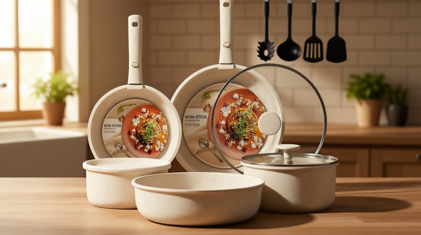 CAROTE 19pcs Pots and Pans Set, Nonstick Cookware Set Detachable Handle, Induction Kitchen Cookware Sets Non Stick with Removable Handle, RV Cookware Set, Oven Safe
