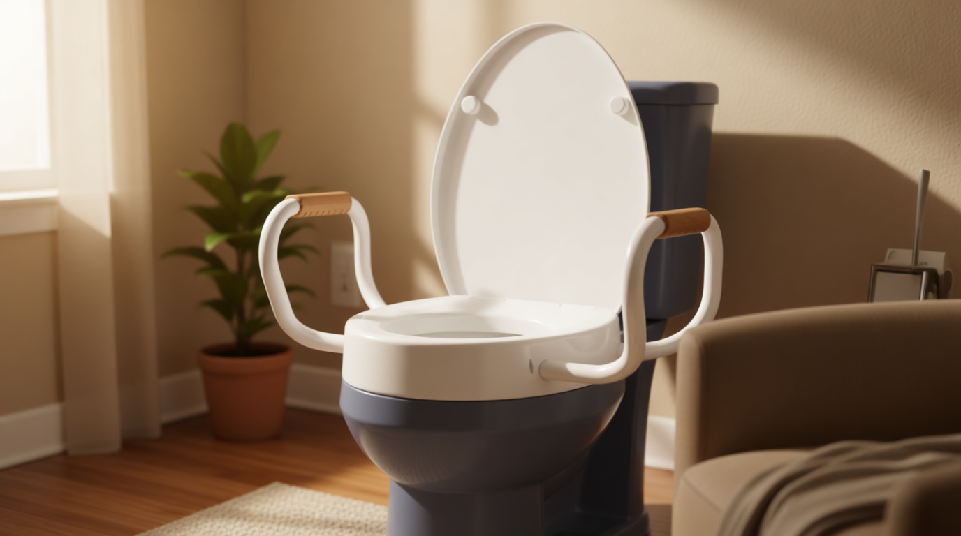Lunderg Raised Toilet Seat with Handles - Elongated - Easy to Install Toilet Seat Risers for Seniors - Adds 3 Inches & Works like the one you’ve always used - Elegant design - No Hospital Vibe