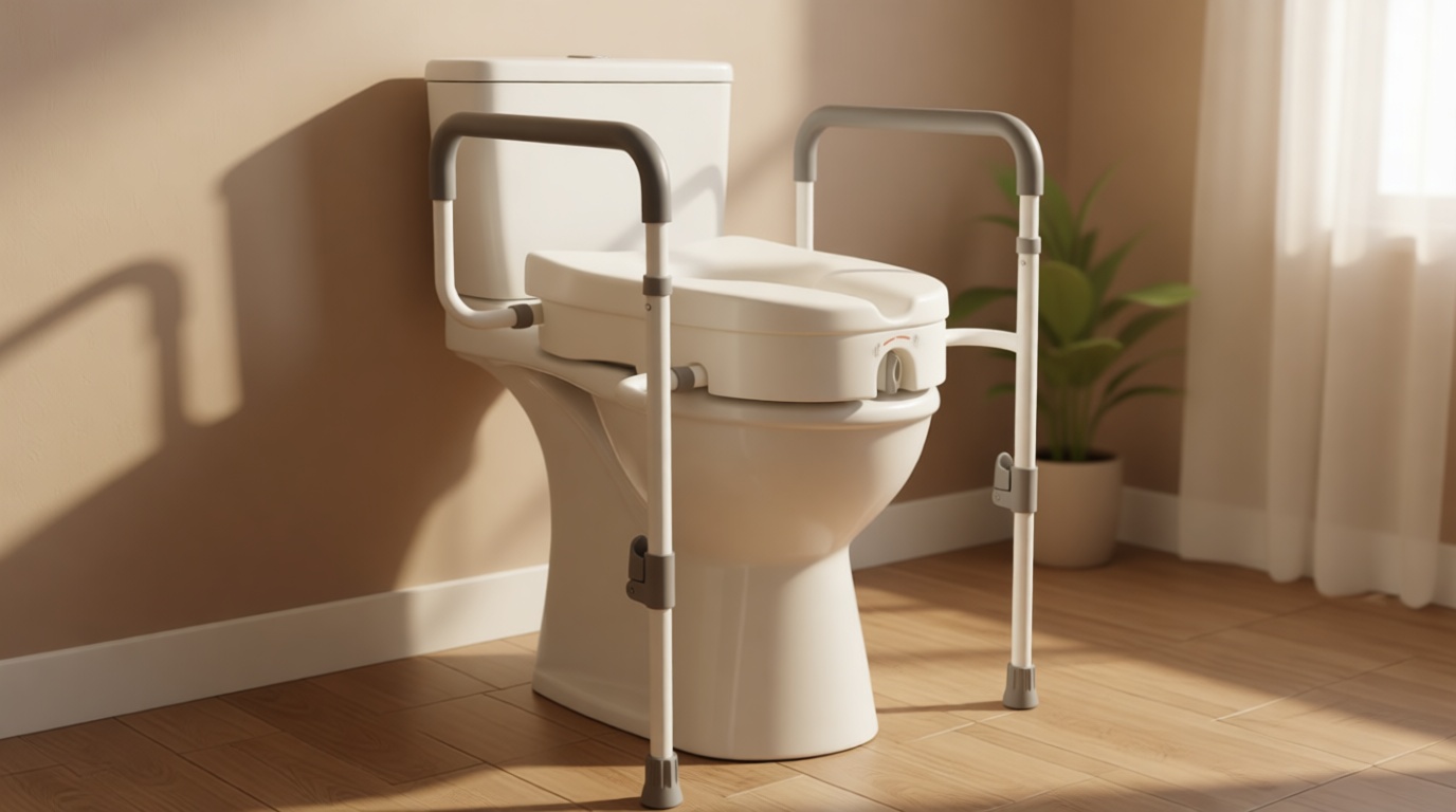 WeHwupe Raised Toilet Seat with Handles for Elderly - Toilet Seat Risers for Seniors with Adjustable Padded Arms - Elevated Toilet Safety Seat for Standard or Elongated Commode