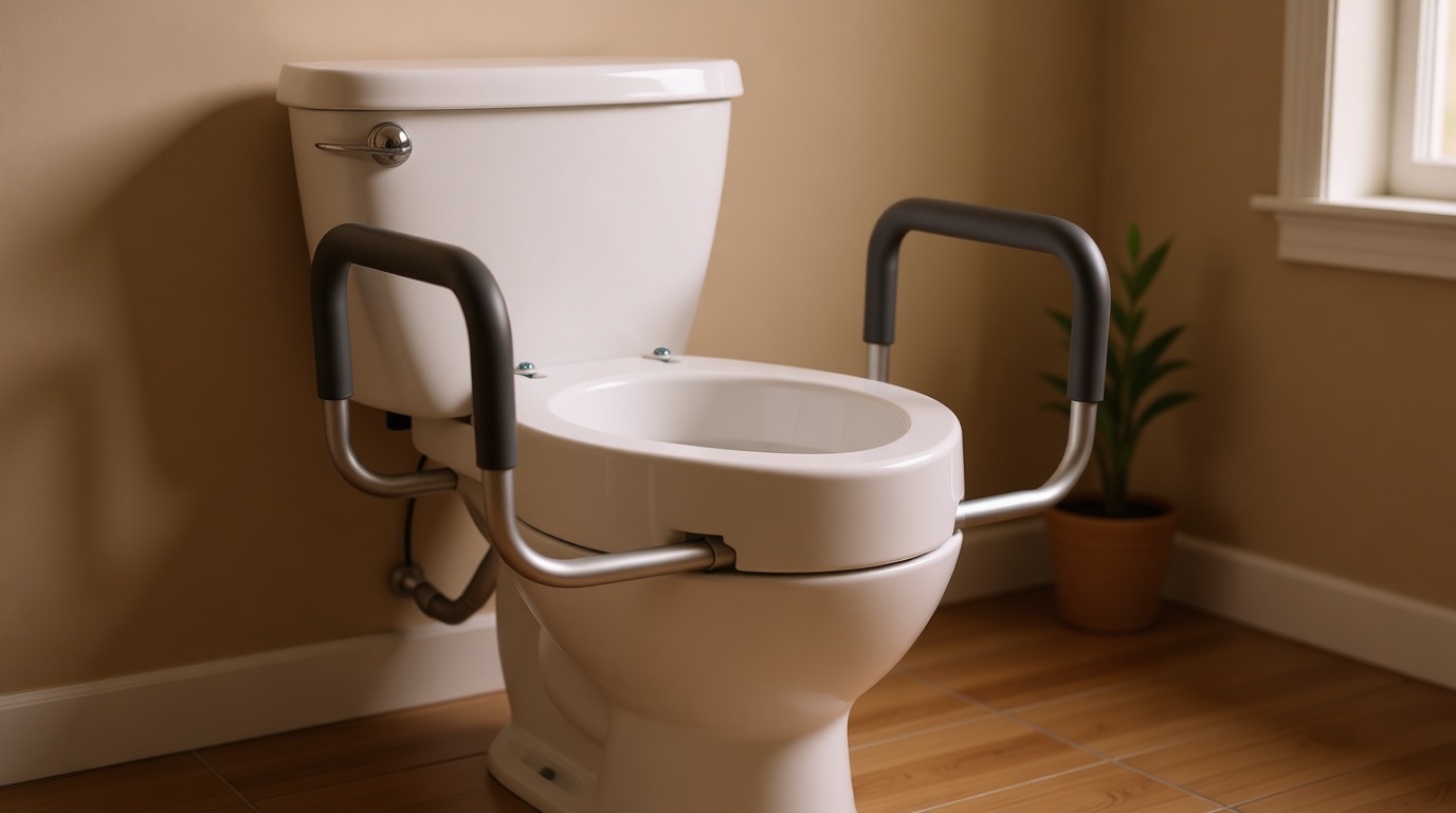 Vive Raised Toilet Seat Riser for Seniors (with Handles) - Handicap Rail Grab Bar Seat for Over Toilet - Elevated Safety for Elderly, Disabled, Medical - Elongated