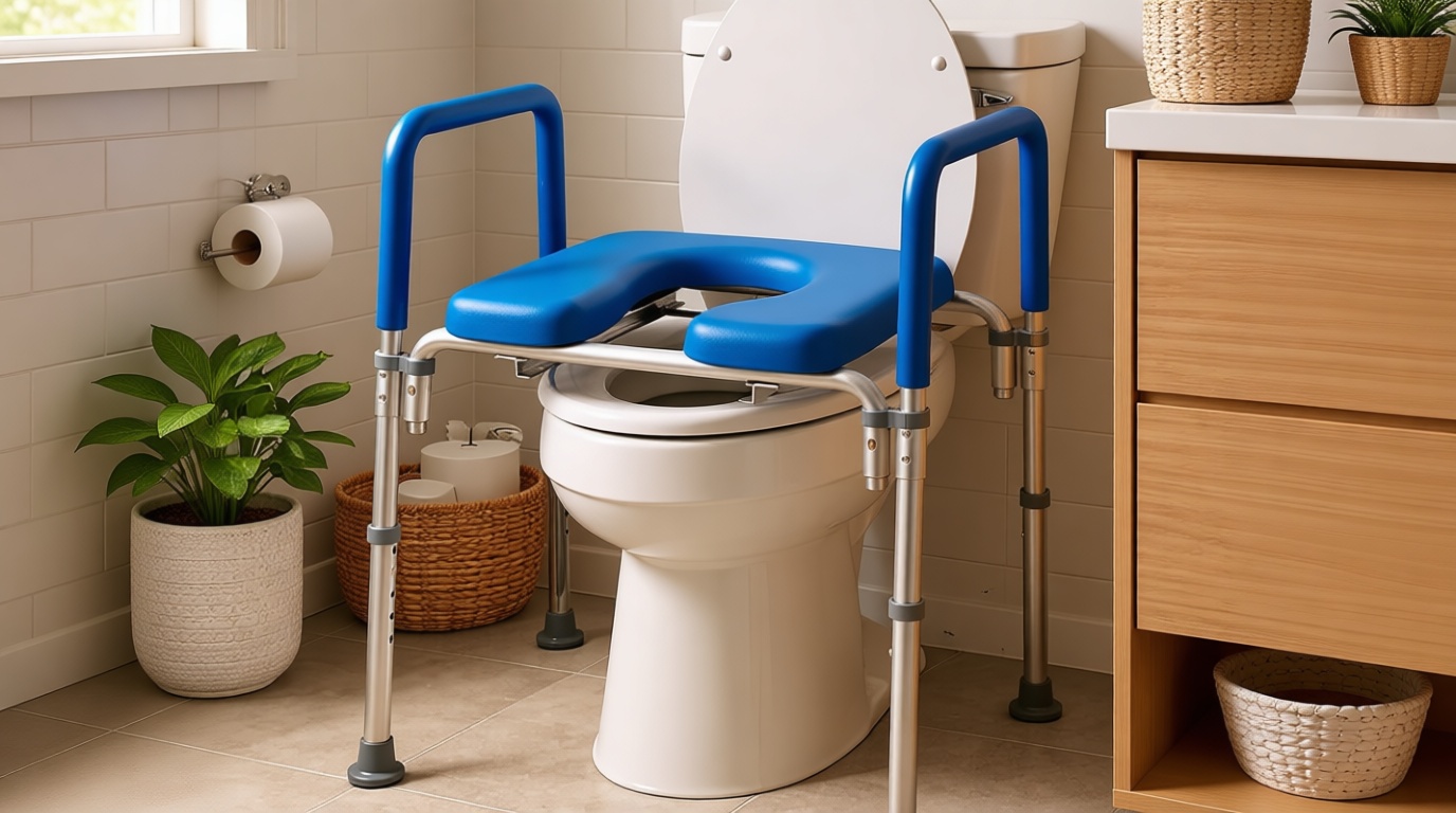 Ultimate Raised Toilet Seat with Handles - Adjustable Raised Toilet Seat for Seniors, Bedside Commode - Padded Armrest | Premium Elevated Toilets Seats with Handles for Elderly Bathroom Safety, Blue