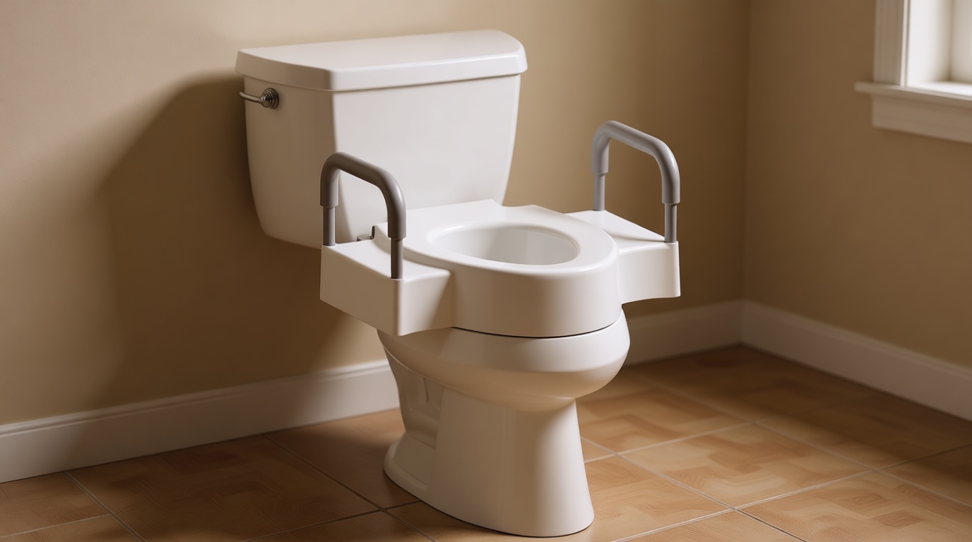 Bemis Rise 4.5" Raised Toilet Seat with Support Handles, Hinges Never Loosen, Fits Round and Elongated