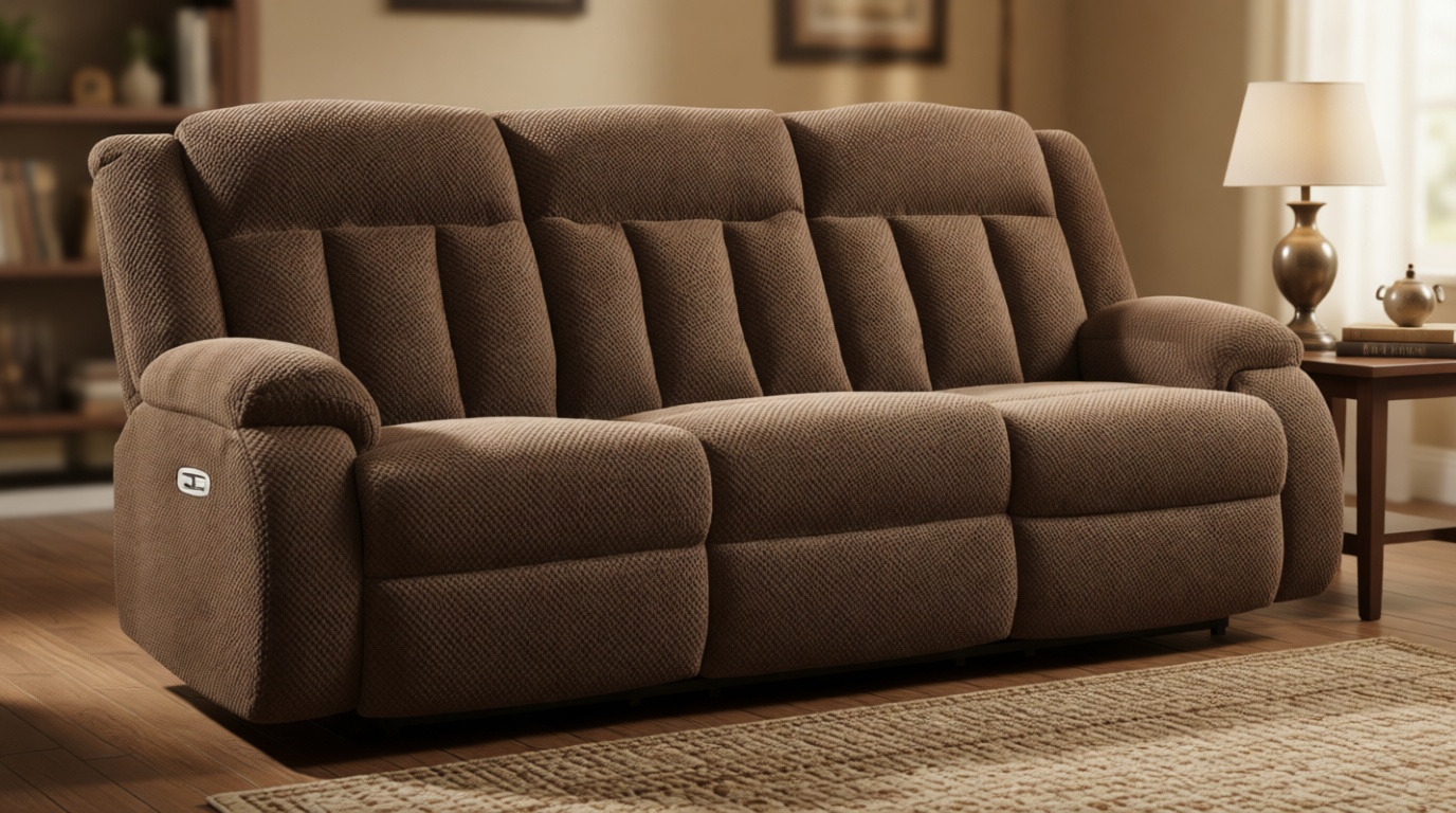 Signature Design by Ashley Free Wake Contemporary Dual Sided Power Reclining Sofa with Drop Down Table and USB Ports, Dark Brown