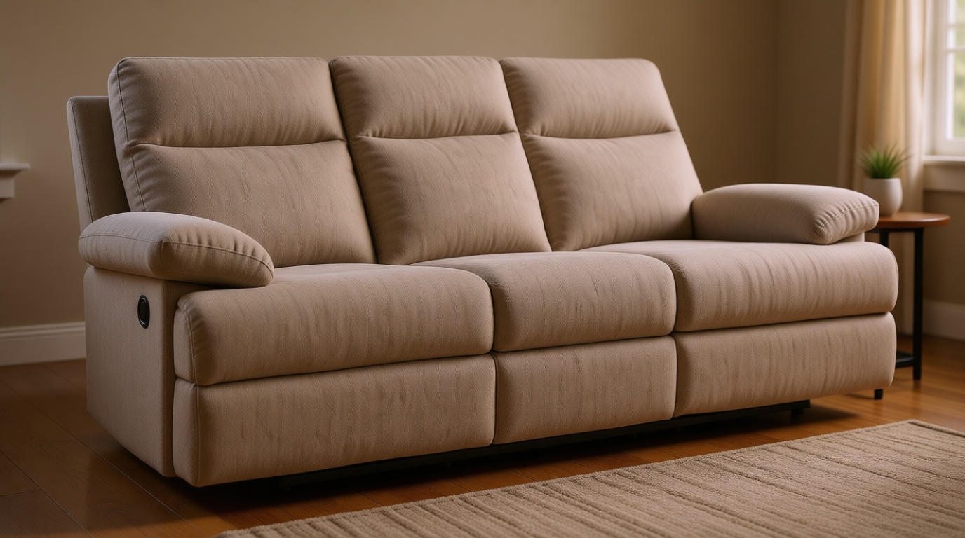 Signature Design by Ashley Yarrow Lane Classic Chenille Manual Pull Tab Reclining Sofa with Drop Down Table and USB Charging, Light Brown