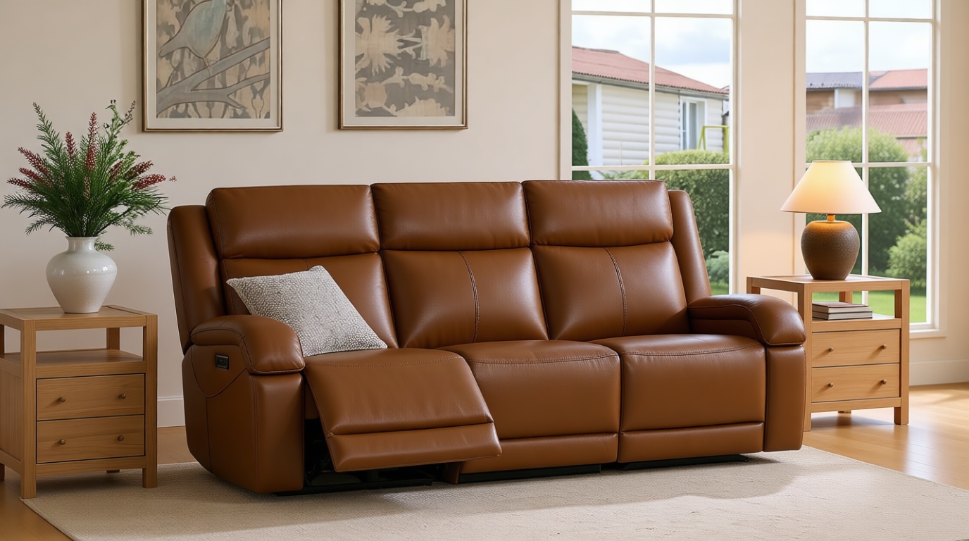Watson & Whitely Genuine Leather Power Recliner Sofa, 3 Seater Wall Hugger Reclining Sofas with Power Headrest, USB & TypeC Ports, Electric Recliner Couch Set for Living Room, Saddle Brown