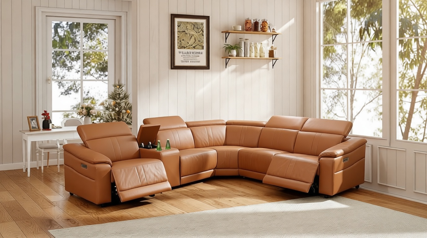 Power Reclining Sectional Sofa for Living Room - Leather Recliner with Console, Cup Holders & USB Ports for Family Movie Nights, Guests, and Everyday Comfort