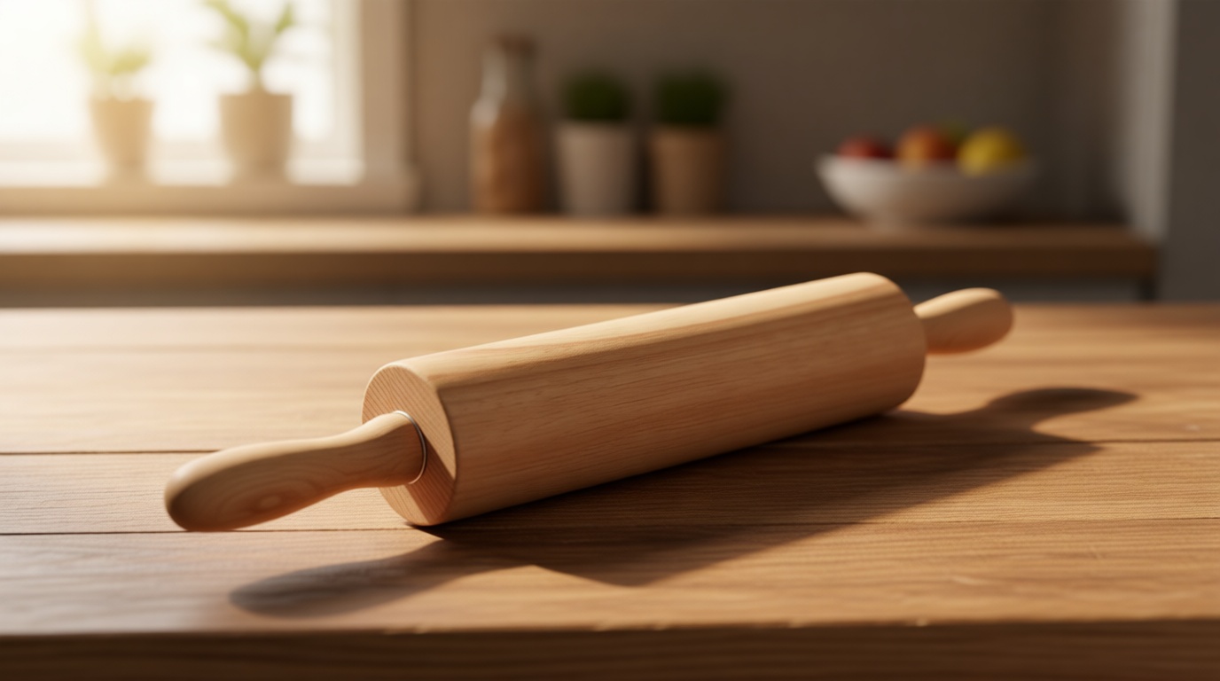 Wooden Rolling Pin 17.6 Inch with Rotating Ergonomic Handles – Classic Beech Wood Dough Roller for Baking Pizza, Pastry, Bread, and Cookies