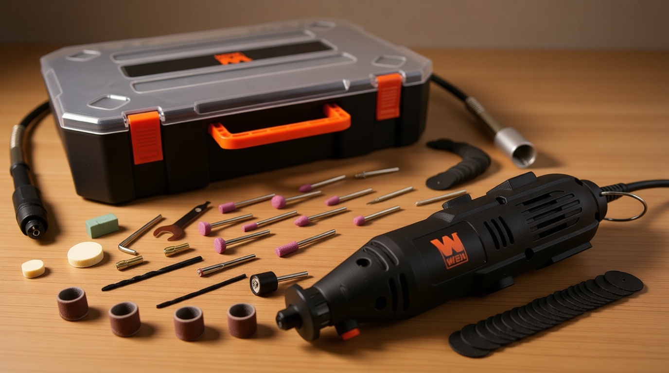 WEN 23103 1-Amp Variable Speed Rotary Tool with 100+ Accessories, Carrying Case and Flex Shaft