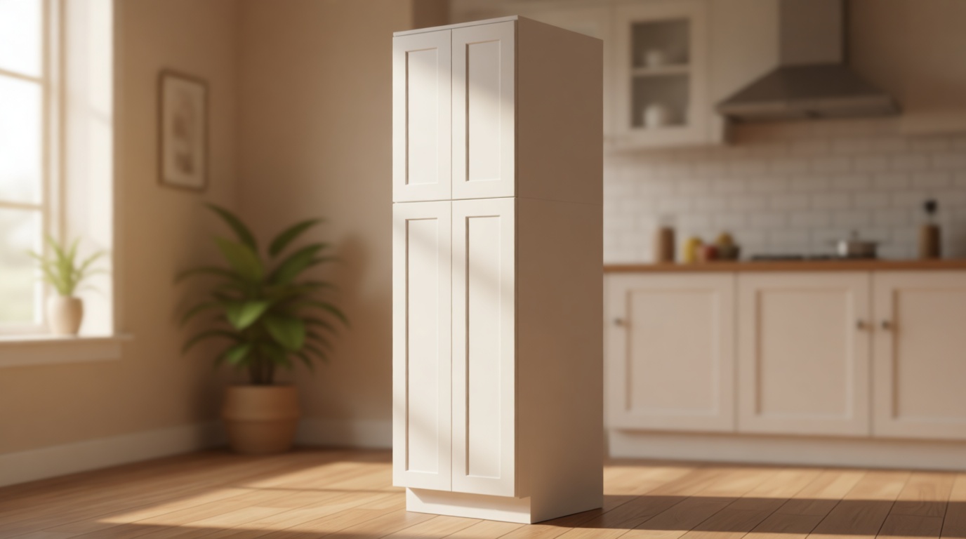 Pantry Cabinet, Pantry Storage Cabinet, 2 Portion Pantry Cabinet, 4 Adjustable Shelves, 4 Doors, White Shaker, Painted, RTA, Unasssemble, Soft Close (White, 24" W X 90" H X 24" D)