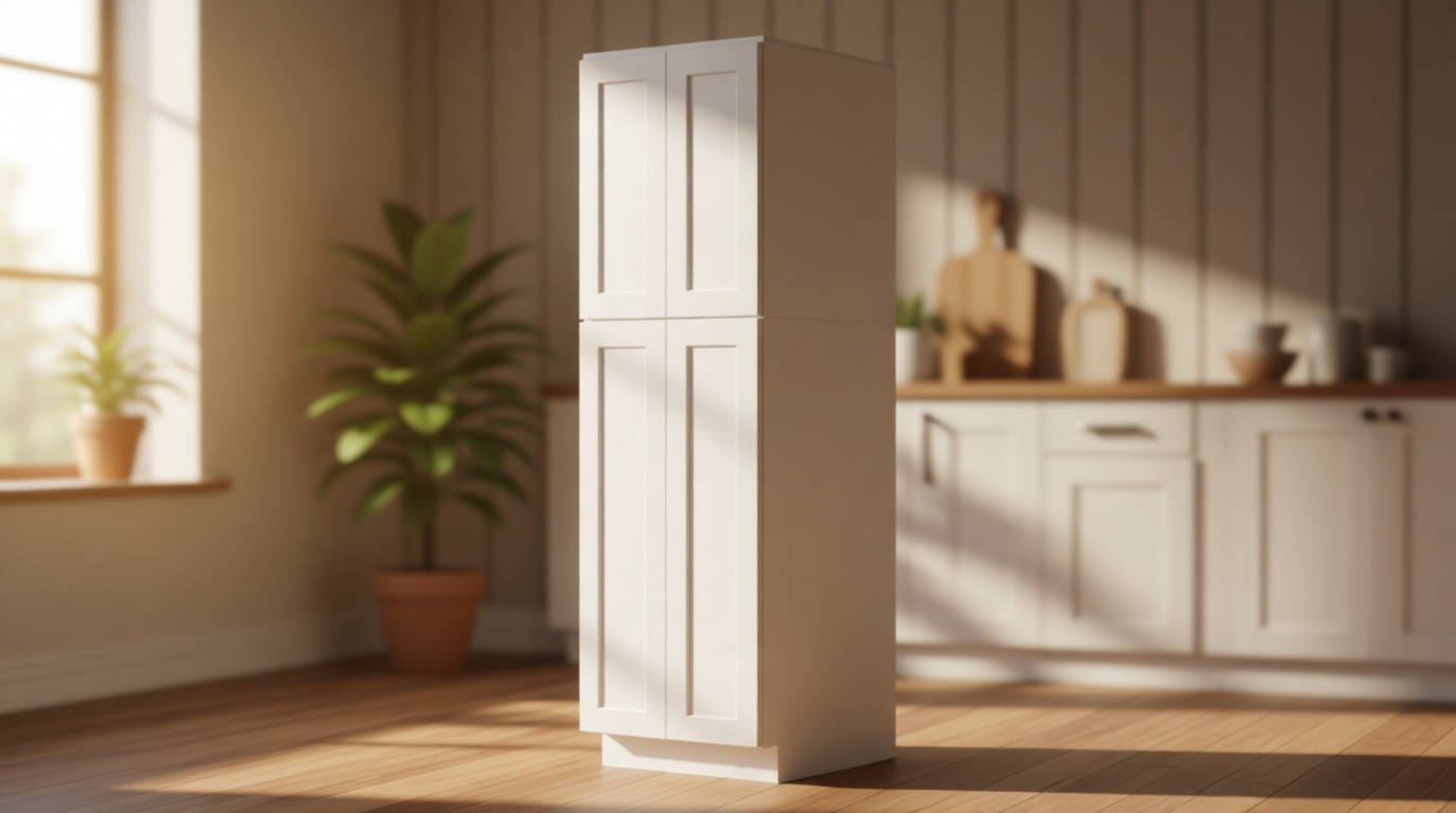 Pantry Cabinet, Pantry Storage Cabinet, 2 Portion Pantry Cabinet, 4 Adjustable Shelves, 4 Doors, White Shaker, Painted, RTA, Unasssemble, Soft Close (White, 24" W X 84" H X 24" D)