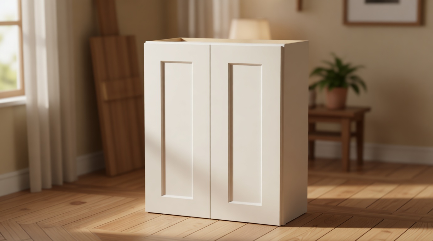 Kisart Laundry Room Cabinets Wall Mounted with Doors & Shelves, Solid Wood RTA Medicine Storage Cabinet, 24Wx30Hx12D Inch White Shaker Hanging Cupboard, Space-Saving for Kitchen, Bathroom, Garage