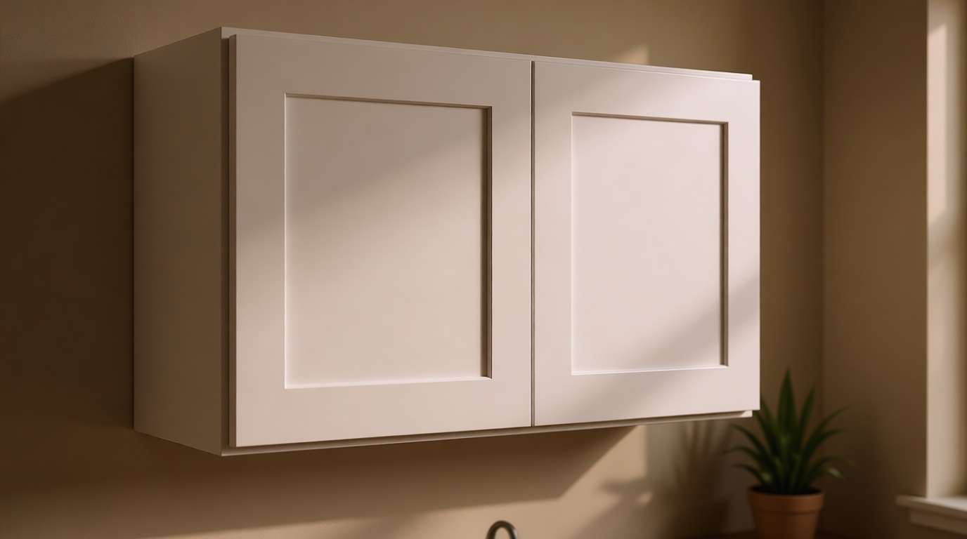 30 Inch Over Fridge Wall Cabinet, RTA Tall Bridge Storage Organizer for Kitchen, Ready to Assemble Hanging Cabinet with Doors, 30" W x 12" D x 18" H, White