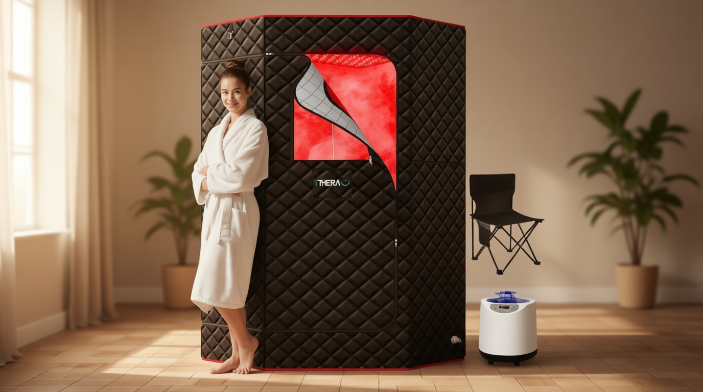 I-THERA-U XL Infrared Sauna Box with True 660 & 850nm Red Light Therapy Lamp, Portable Red Light Sauna for Home, Full Body Steam Tent with 3L 1200w Steamer, 15 Levels Heat, Chair, Remote