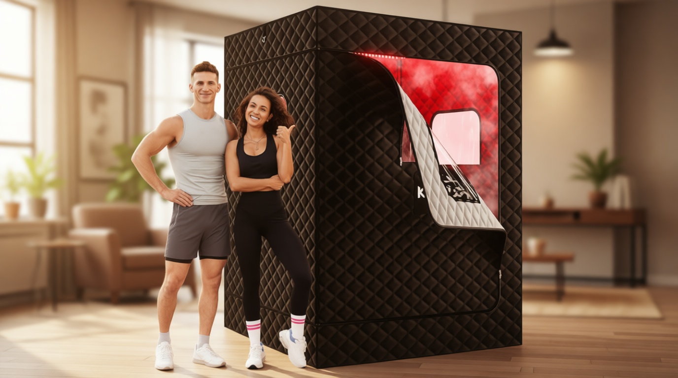 KASUE Upgraded 2 Person Sauna Box, Portable Infrared Sauna with 5-Layer Waterproof, 2 Steamers, 2 Folding Chair, 71”x 36”x 49” for Indoor, Outdoor, Gym, Spa, Carbon Black Global Recycled Standard