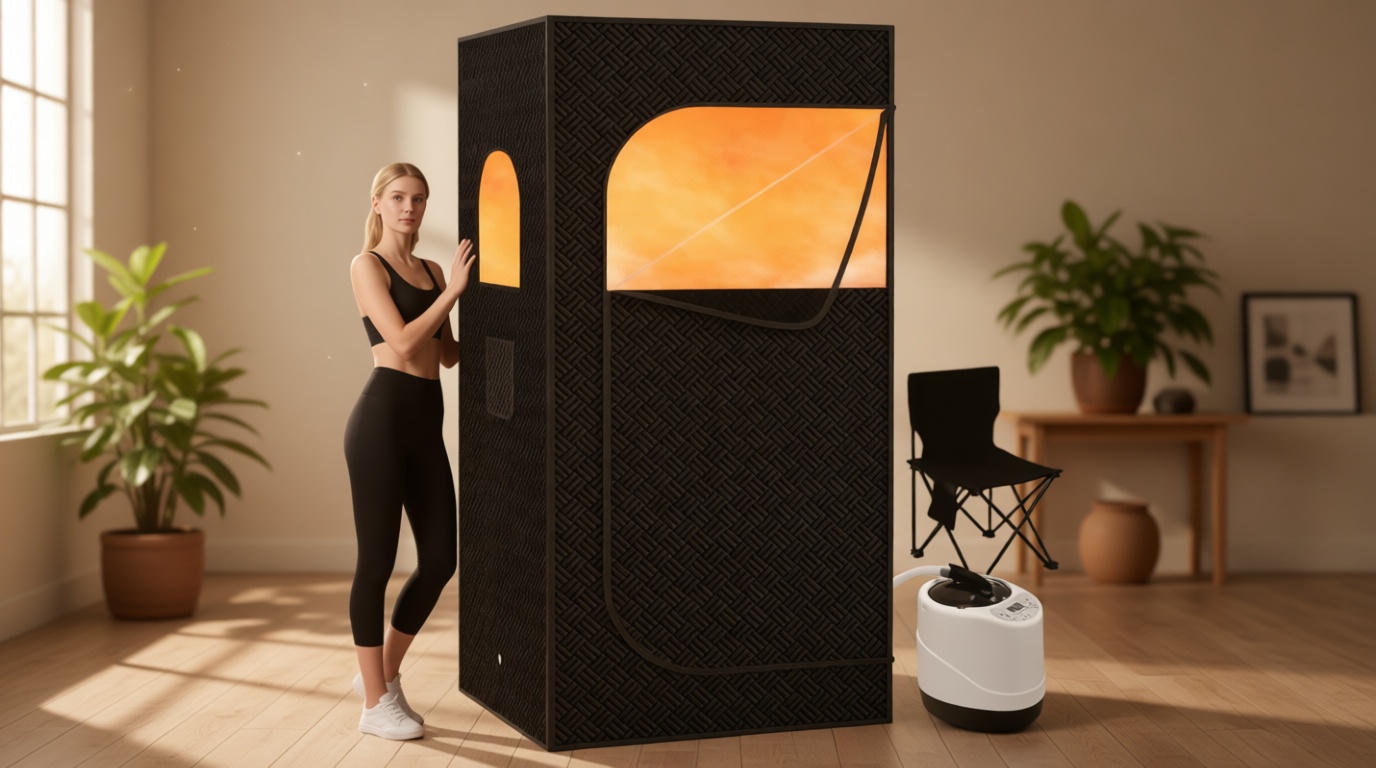Nirvix Sauna Box, Portable Steam Sauna for Home with 1000W 3L Steamer, 9-Level Temperature Control & Remote, with Foldable Chair, for Relaxation, Detox & Indoor/Outdoor Use (2.6' x 2.6' x 5.9')
