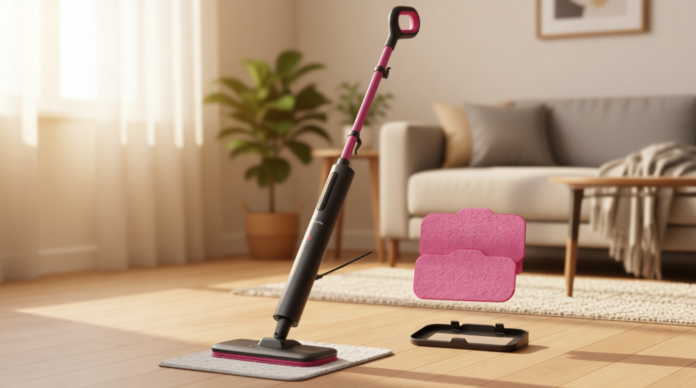Schenley Steam Mop Cleaner Powerful - 15s Fast Heat-Up, Chemical-Free for Hardwood/Tile/Laminate & Floors/Walls, Washable Pads, 3 Modes for Carpet, Lightweight, Self-Standing, Sleek Design Global Recycled Standard ClimeCo Certified