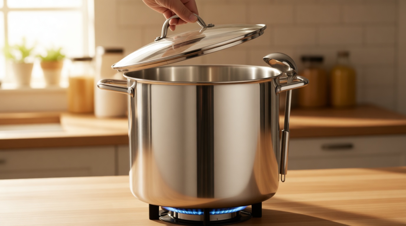 HOMICHEF Commercial Grade LARGE STOCK POT 20 Quart With Lid - Nickel Free Stainless Steel Cookware - Healthy Polished Stockpots - Heavy Duty Induction Soup Pot