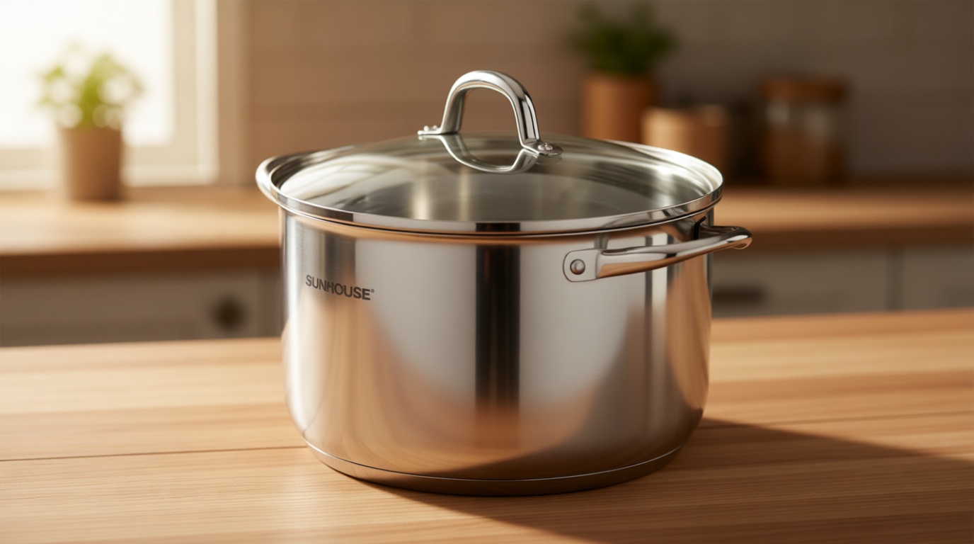 SUNHOUSE Stainless Steel Stock Pot - 11 Quart Heavy-Duty Induction Cooking Pot with Visible Lid for Pasta, Soup, Spaghetti - Nonstick Thick-Bottom Deep Stockpot for Canning, Boiling, and Simmering